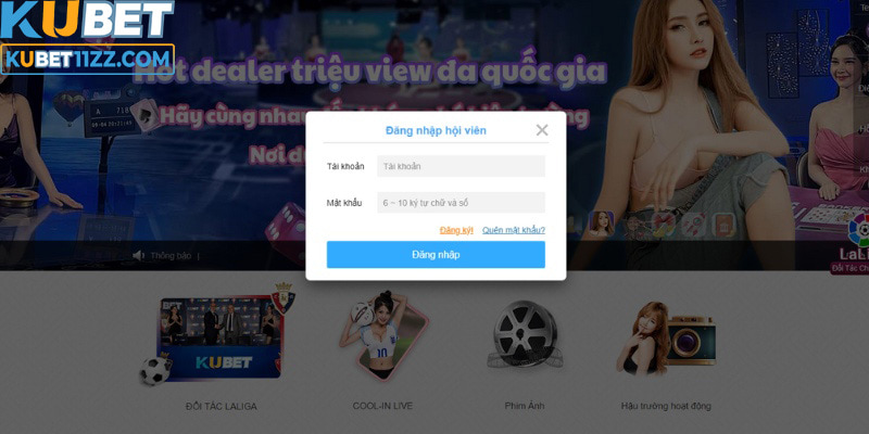 Nhập dữ liệu đăng nhập Kubet11